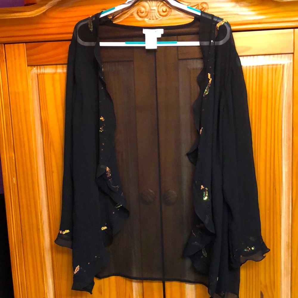 Free with bundle! Sheer black cardigan with embroidered floral design. 20/22